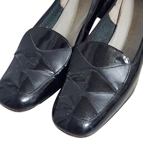 Vintage Florsheim Womens Heels Shoes Black Patent Leather Size 7 Square Toe - Picture 10 of 11